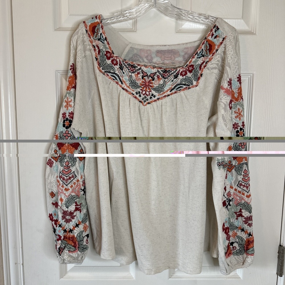 Soft Surroundings Mariella Embroidered Boho Top Size XL Blouse Floral Peasant - Picture 3 of 7